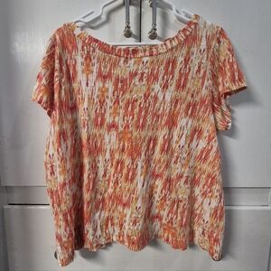 J Jill Love Linen Womens Size XL 100% Linen Short Sleeve Top Shirt Red Orange